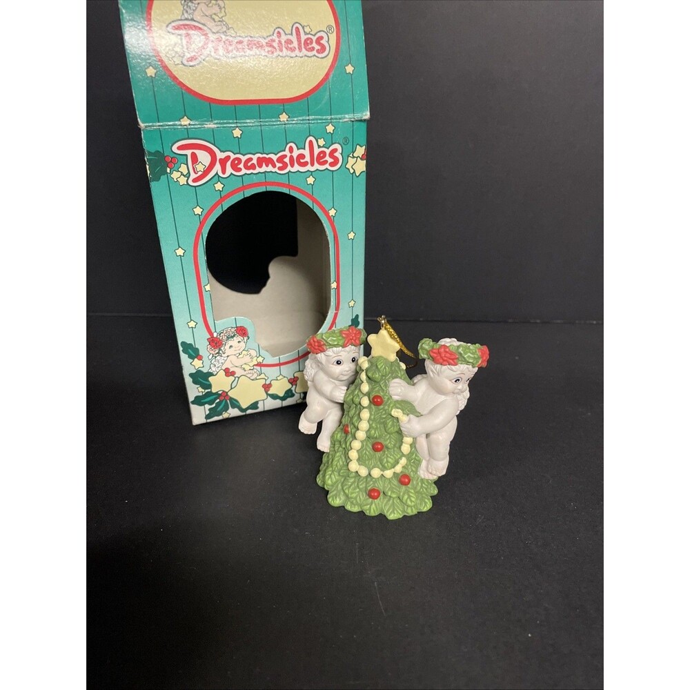 Dreamsicles -  1997 Christmas Tree Ornament with 2 Angels Decorating a Tree